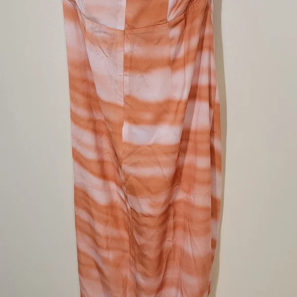 NWT Asos satin bandeau twist from midi dress orange dyed effect print size 8 - Picture 9 of 10